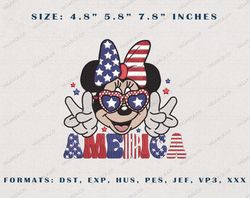 America Famous Cartoon Minne Mouse Embroidery Design, Happy Independence Day Embroidery Design, Cheers America