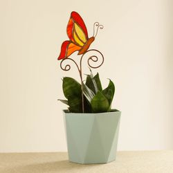 Plant stakes stained glass butterfly garden decor