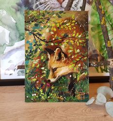 Original Small Oil Painting Red fox