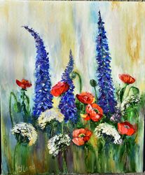 Field bright flowers. Original painting in the interior.