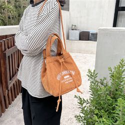 Corduroy bag women's new alphabet bucket bag all-match handbag Messenger bag