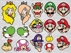 Super Mario Svg, Mario Set, Mario Head, Luigi, Mario Characters SVG, Cut files for Cricut, png