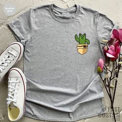 Cat Pocket Shirt, Cat Lover Gift, Cute Cactus Kids Shirt, Cactus Toddler Shirt, Animal Lover Shirt, Cat Birthday Gift, C
