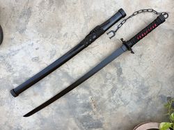 Handmade Spring Steel Black Blade Real Japanese Katana Samurai Swords With Black Scabbard, Christmas Gift, Anniversary G