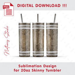 Realistic Wooden Barrel Template - Seamless Sublimation Pattern - 20oz SKINNY TUMBLER - Full Tumbler Wrap