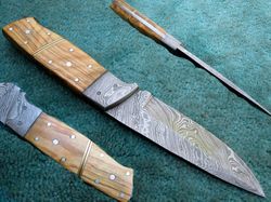 Hunting Knife , Custom Hand Made Damascus Steel Skinning Knife , Outdoor Knife