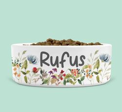 Personalised Ceramic Pet Bowl with Wild Flowers, Pet Bowl Flowers, Cat Love Gifts, Dog Lover Gifts, Cats Bowl, Dog Bowl