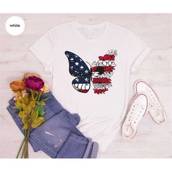 USA Butterfly Shirt, 4th Of July TShirt, American Flag Gift, Floral Butterfly Graphic Tees, Patriotic Outfit, Independen