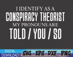 I identify as a conspiracy theorist pronouns are Told You so Svg, Eps, Png, Dxf, Digital Download