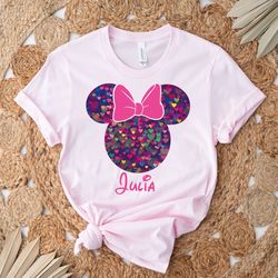 Bokeh Heart Minnie Disney Personalized Shirt, Minnie Name Shirt, Colorful Disney