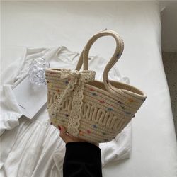 New trendy cotton thread woven bag summer straw woven bag female beach bag large capacity hand basket bag