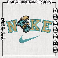 Nike Coastal Carolina Chanticleers Embroidery Designs, NCAA Embroidery Files, Coastal Carolina Machine Embroidery Files