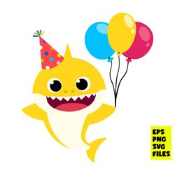 Baby Shark Balloon Svg, Balloon Svg, Shark Svg, Baby Shark Svg, Birthday shark Svg, Cartoon Svg, Eps Png Digital File