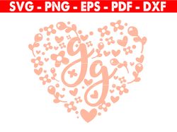 GG Floral Heart SVG, GG Svg, Great Grandma Svg, Happy Mother's Day Svg, Mother's Day Shirt Svg, gg Shirt Svg