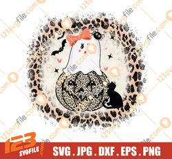 Cute Halloween Girl Ghost Png Sublimation Design Digital Download, Ghost Png, Leopard Pumpkin Png, Halloween Design,