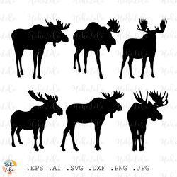 Moose Svg, Moose Silhouette,  Forest Animal Svg, Moose Stencil Dxf, Moose Clipart Png, Moose Cricut Svg, Templates Svg