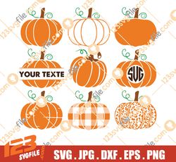 09 Pumpkin Bundle Svg, Pumpkin Svg, Fall Pumpkin Svg, Halloween Svg, Pumpkin clipart, Pumpkin Monogram Svg, Dxf Png Cut