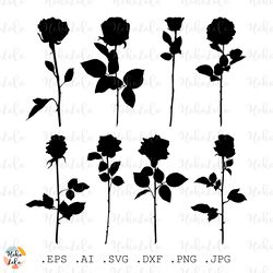 Rose Svg, Rose Silhouette, Rose Cricut, Rose Clipart Png, Rose Stencil Dxf, Rose Templates Svg, Flower Svg