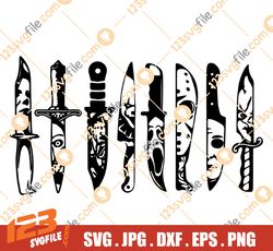 Horror movie characters in knives svg, Michael Myers svg, Jason Voorhees SVG, Friday 13th svg, Scream svg, Chucky,