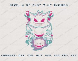 Gengar Pokemon Embroidery Designs, Anime Inspired Embroidery Designs, Anime Character Embroidery Files, Instant Downloa