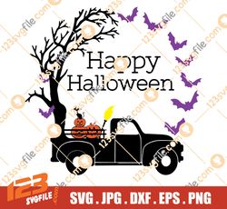 Happy Halloween SVG Cut File, Halloween Truck Svg, Fall Vintage Truck SVG, Fall SVG, Pumpkin svg, Bat svg, Halloween svg