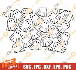 Cute Ghost Cold Cup Svg, No Hole Cup Wrap, Cold Cup Svg, Spooky Ghost Svg, Halloween Ghost Svg, Ghost Cold Cup Svg Png,