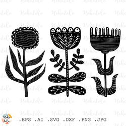 Scandi Flower Svg, Scandi Flower Cricut, Scandi Flower Clipart, Flower Boho Clipart Png, Flower Stencil Dxf
