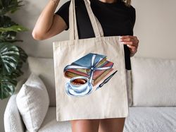 Books Are Best Gifts Tote Bag, Book and Coffee Tote Bag, Coffee Addicts Tote Bag, Boo