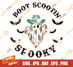 Boot Scootin Spooky PNG-Western Halloween png,Western ghost png,Western sublimation,Halloween png,Cow Print ghost png,