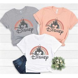 Vintage Disney Rainbow Castle Shirts, Magic Kingdom Crewneck, Disneyworld Girls Group Sweatshirts, Retro Disneyland Fami