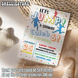 Jump Trampoline Party Personalized Invitation, Free Thank You Cards, Boy Bounce Birthday Template, Boys Printable
