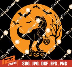Halloween Dinosaur Svg, T-Rex with Pumpkin Svg, Spooky Saurus Rex Svg Dxf,Png, Fall Cut Files, Kids Shirt Design,