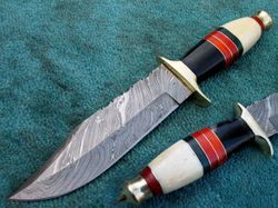 fixed blade hunting knife , hand made damascus steel combat hunting knife