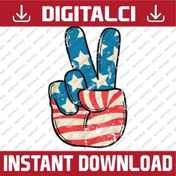 American Flag Peace Sign Hand 4th of July Patriotic Png, Groovy USA Png, Independence day png, Digital Download