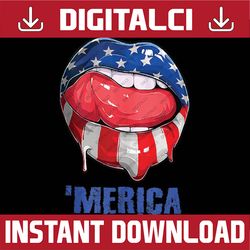 Womens 'Merica American Flag Mouth Lips 4th Of July Teens Png, Patriotic Lips Png, Cute Grunge Lips, American Girls Png,