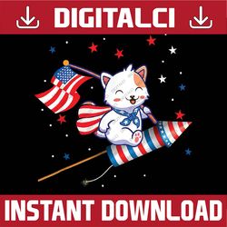 Cat Riding Fireworks Funny 4th Of July Png, Fourth of July Png, 4th of July America Flag Sublimation Design