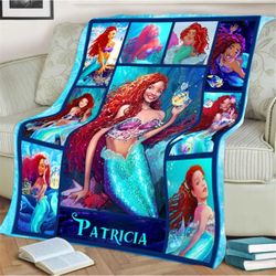 Personalized Black Little Mermaid Blanket, Black Girl Magic, Disney Blanket, Black Ariel Blanket, Princess Disney Gifts,