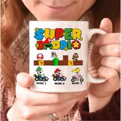 Personalized Super Daddio Mug, Custom Funny Gamer Dad Kid Mug, Daddy and Me Family Mug, Super Mario Father's Day Gifts,