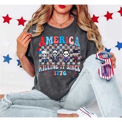 4th of July Horror Movie Characters T-shirt, Killing It Since 1776, Red White and Blue shirt, Scary Movie shirts, Party
