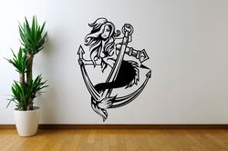 mermaid sticker, mermaid and anchor, mythic character, swimming pool sticker, car sticker wall sticker vinyl decal mural