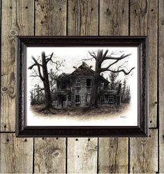 the house at the edge of the woods. ruins poster. unusual goth gift. gothic home decor. dark modern art print.821.