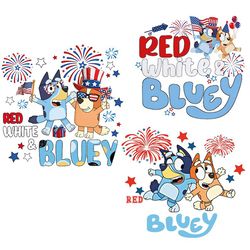 Blue Character 4th July PNG Bundle, Blue Dog Family 4th Of July Png, Patriotic Cartoon Png, Blue Dog 4th Of July Png, Su