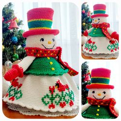christmas crochet pattern,snowman with birds, christmas crochet, christmas amigurumi, snowman crochet, amigurumi snowman