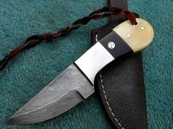 Superior Custom Made Damascus Steel Full Tang Skinning Knife , Damascus Skinner