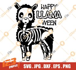 Happy Llamaween Halloween Llama Skeleton Halloween Digital File Instant Download Svg/Png/Jpeg/DXF