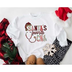 Santa's Favorite CNA Shirt, Christmas Santas Nurse Shirt, CNA Winter Fashion, Funny Christmas Shirt, Gift Nurse, RN Shir