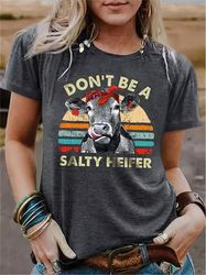 Women's Clothing Cow Print T-Shirt All-Season Casual Top