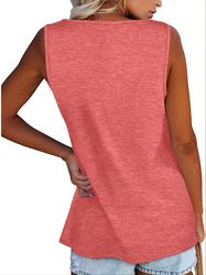 Women's Clothing Solid Crew Neck Casual Fashion Sleeveless Loose Fit Tank Top