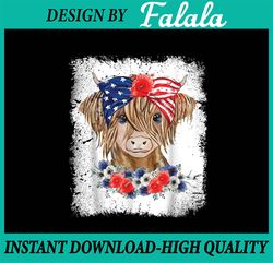 Bleached 4th Of July Long Haired Calf USA Patriotic Cow Png, Highland Cow Face Usa Flag Png, Independence Day, Digital