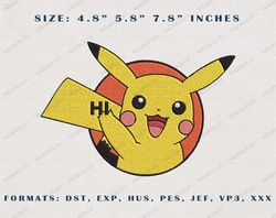 Pikachu Pokemon Embroidery Designs, Anime Inspired Embroidery Designs, Anime Character Embroidery Files, Instant Downloa